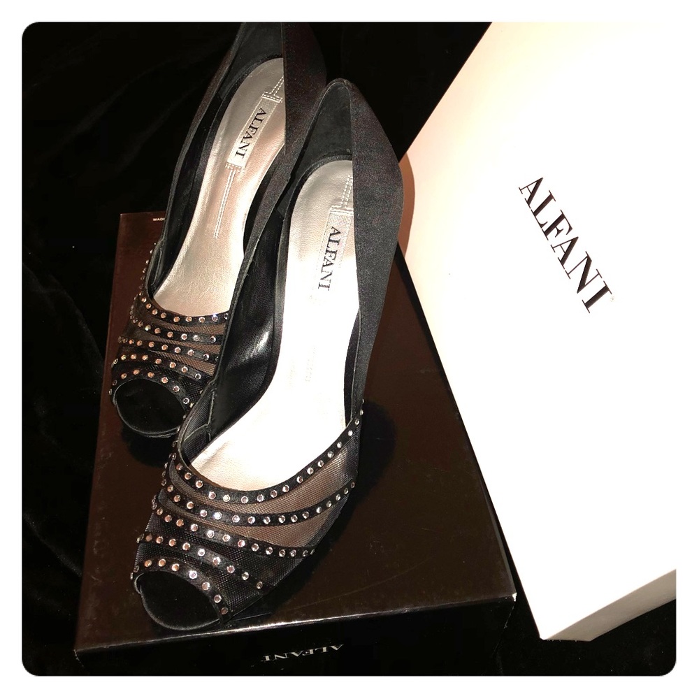 Alfani Satin and Rhinestone Peeptoe Heels